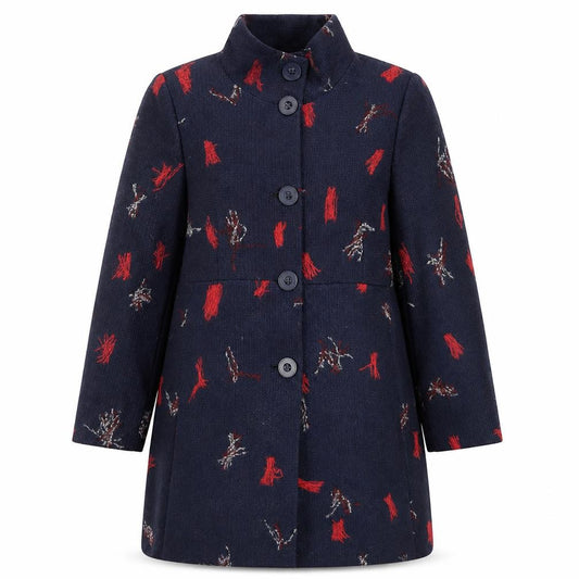 Front view of Gerard Women's Blue Wool Blend Mid-Length Button Coat, size 14