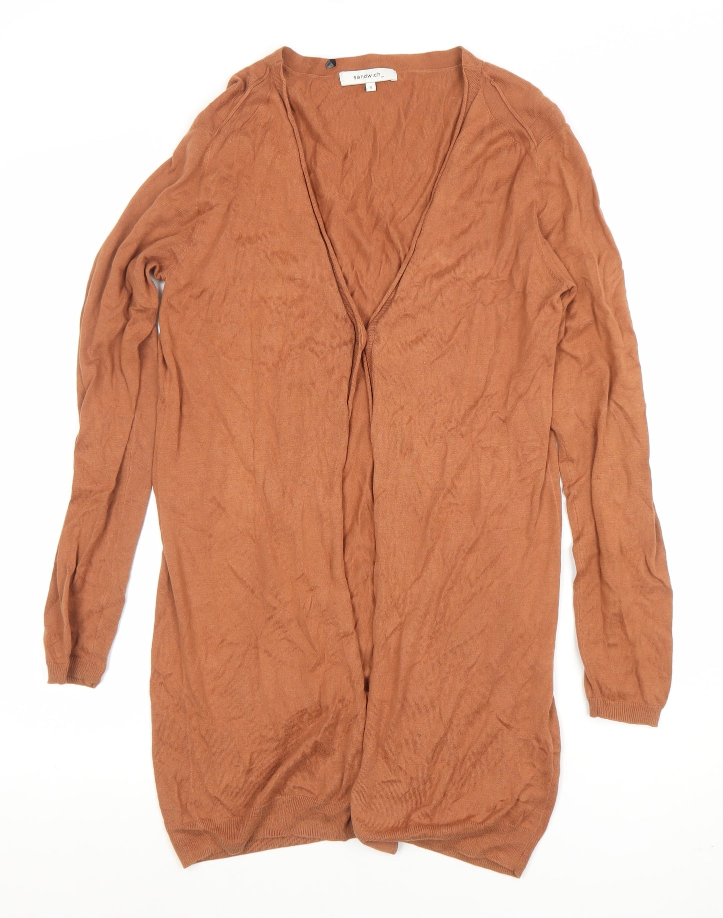 Sandwich Women Brown Long Sleeve Open Cardigan Size S 100% Cotton