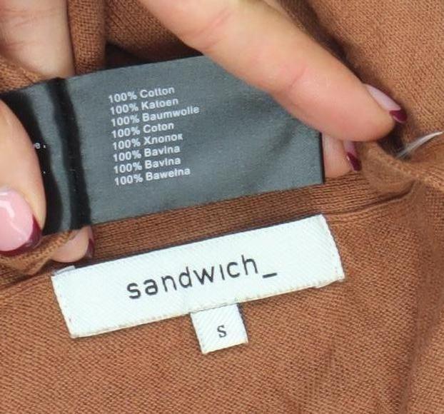 Sandwich Women Brown Long Sleeve Open Cardigan Size S 100% Cotton