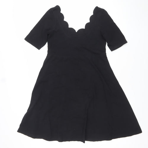 ASOS Women’s Black A-Line Scallop V-Neck Knee Length Dress Size 10