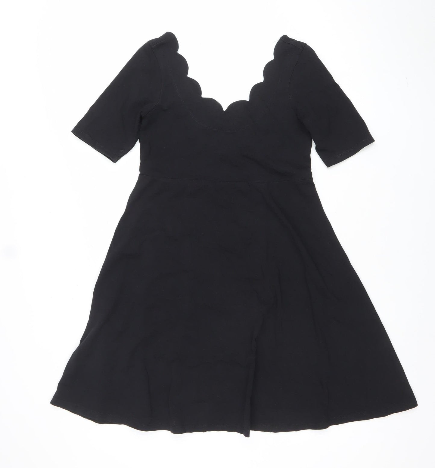 ASOS Women’s Black A-Line Scallop V-Neck Knee Length Dress Size 10