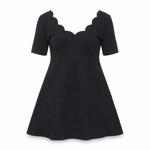 ASOS Women’s Black A-Line Scallop V-Neck Knee Length Dress Size 10