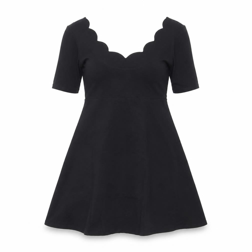 ASOS Women’s Black A-Line Scallop V-Neck Knee Length Dress Size 10