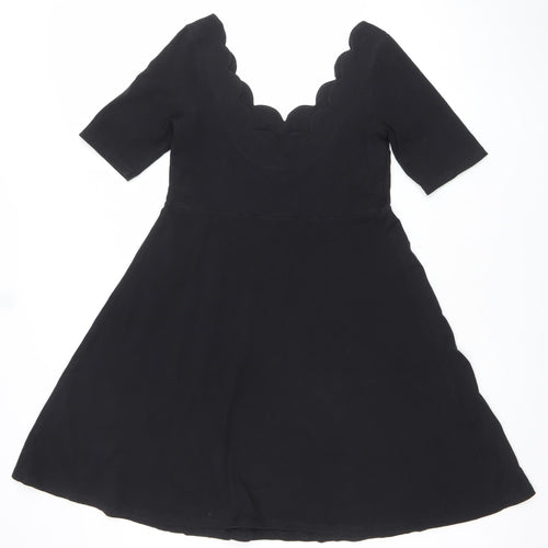 ASOS Women’s Black A-Line Scallop V-Neck Knee Length Dress Size 10