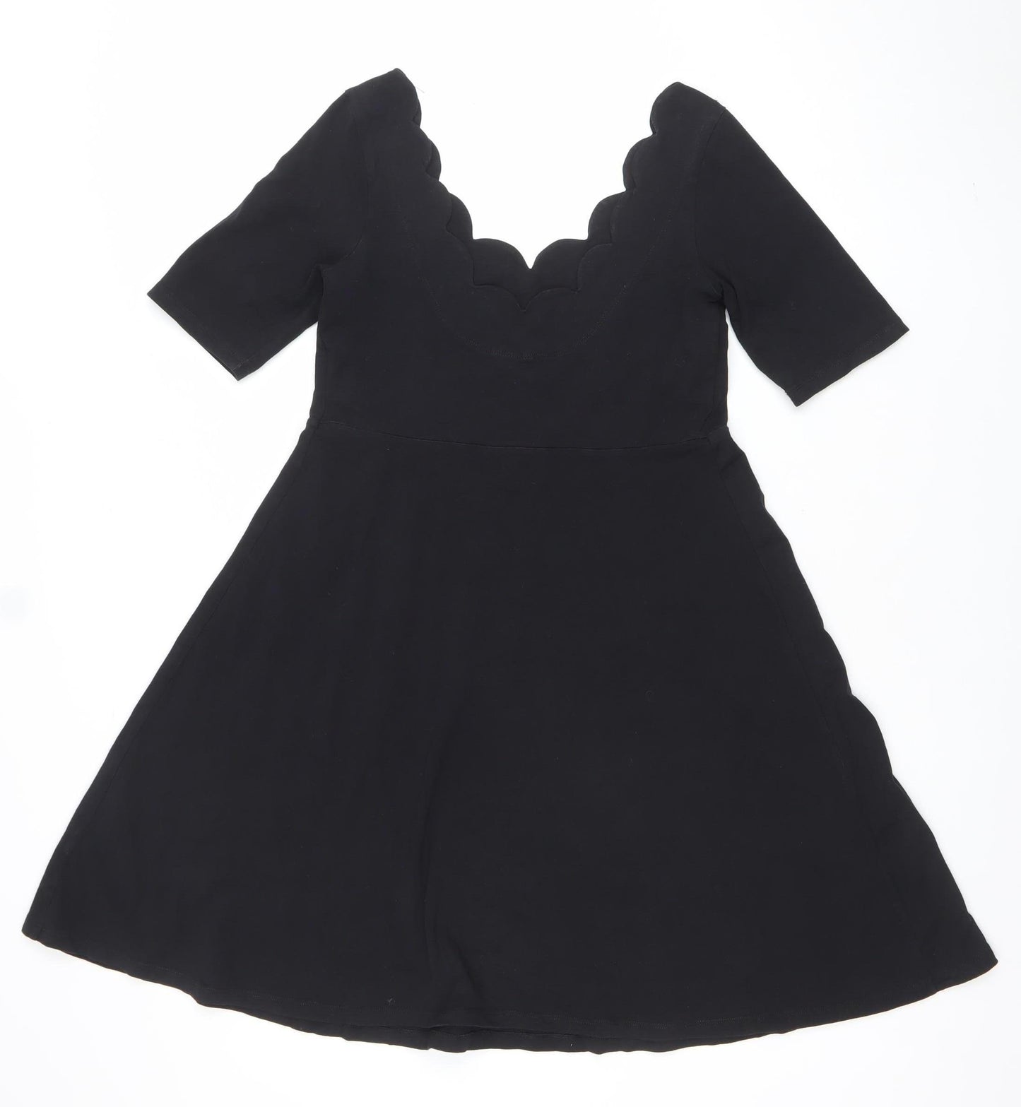 ASOS Women’s Black A-Line Scallop V-Neck Knee Length Dress Size 10