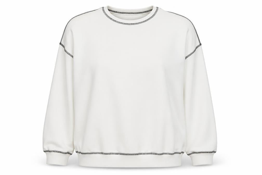 Front view of Cider women’s white xl pullover sweatshirt cotton blend crew neck