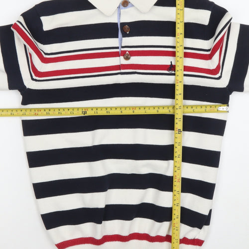 Bean Pole Boys Navy Stripe Collared Henley Jumper Size M Cotton Blend