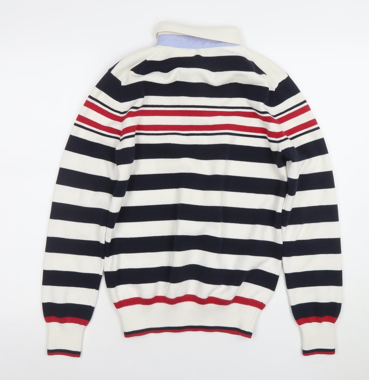 Bean Pole Boys Navy Stripe Collared Henley Jumper Size M Cotton Blend
