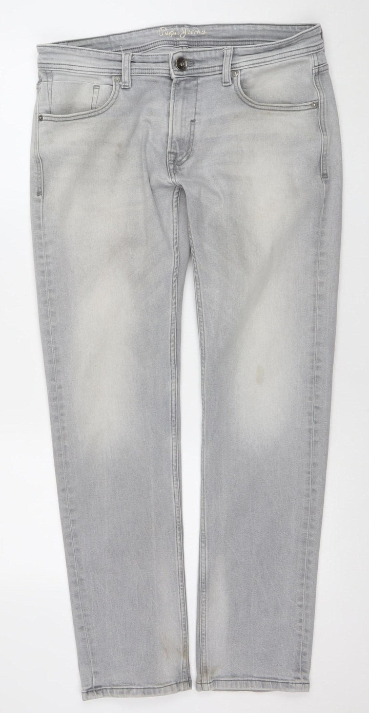 Pepe Jeans Men’s Grey Light Wash Straight Fit Stretch Denim Jeans 34/33
