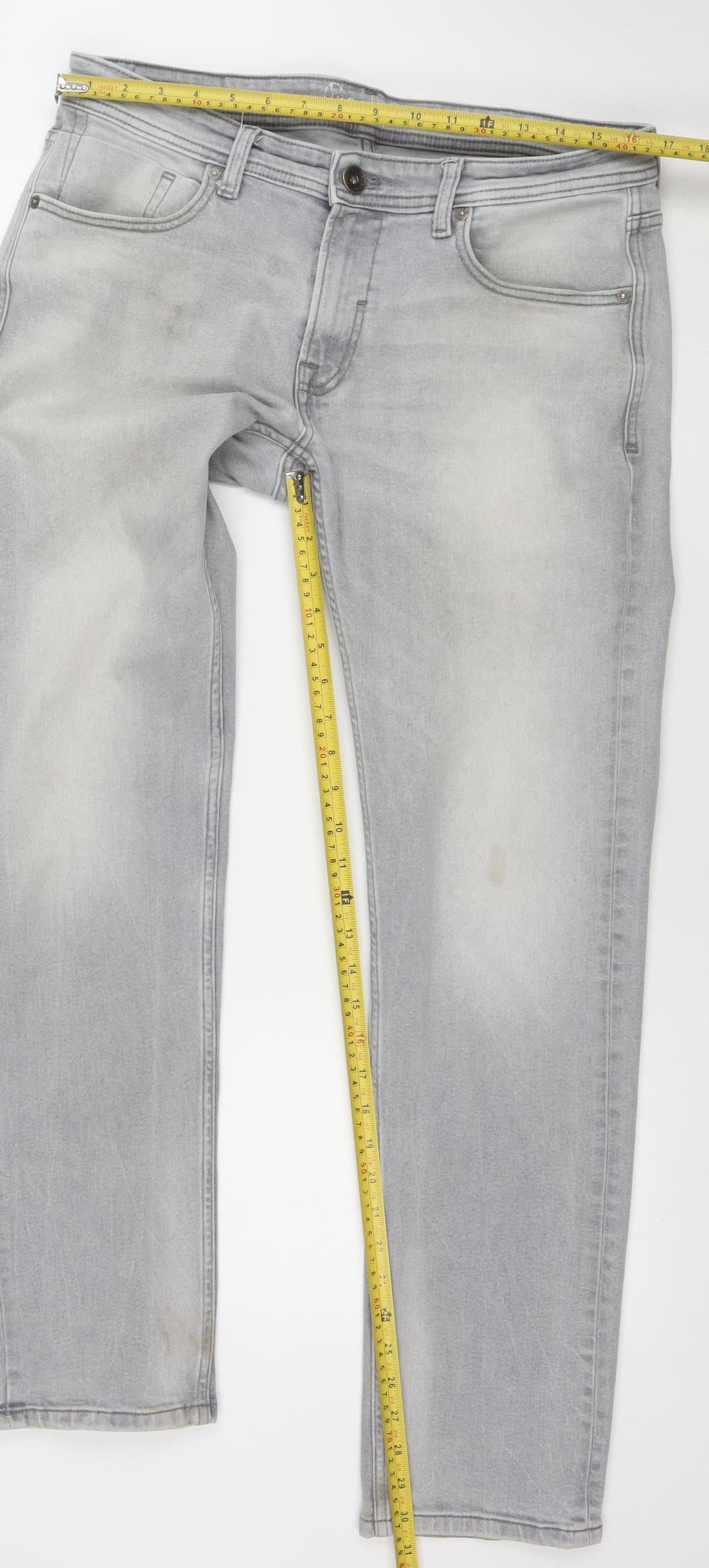 Pepe Jeans Men’s Grey Light Wash Straight Fit Stretch Denim Jeans 34/33