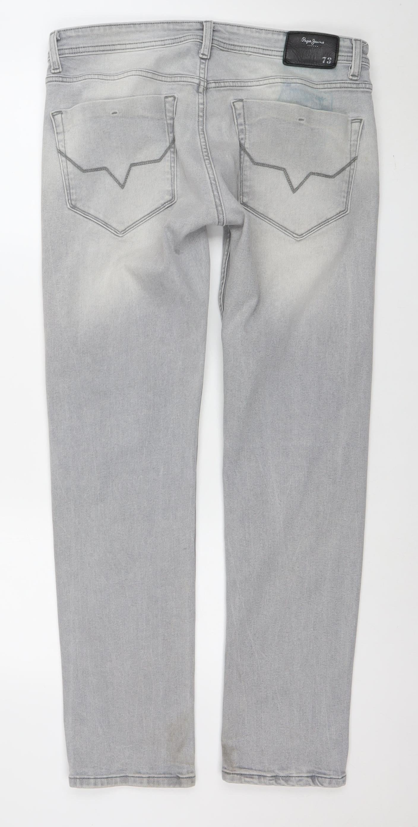 Pepe Jeans Men’s Grey Light Wash Straight Fit Stretch Denim Jeans 34/33