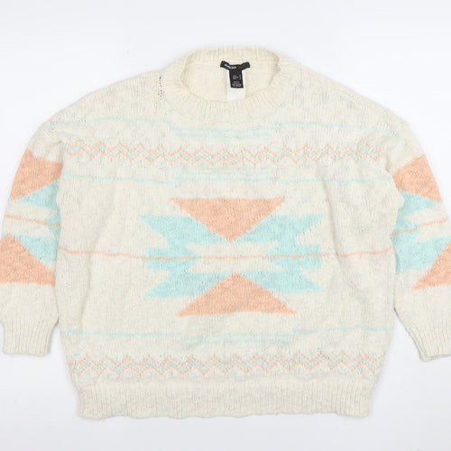 Mango Women Ivory Aztec Knit Wool Blend Pullover Jumper Size 12