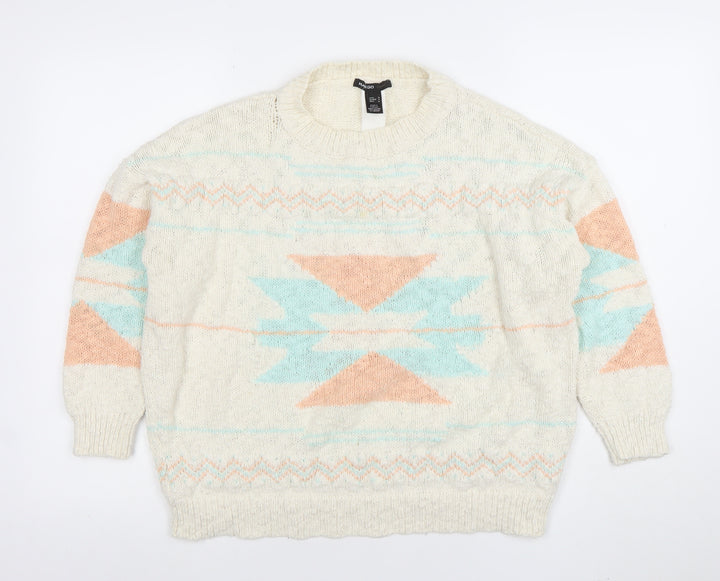 Mango Women Ivory Aztec Knit Wool Blend Pullover Jumper Size 12