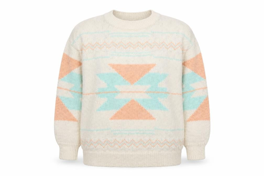 Mango Women Ivory Aztec Knit Wool Blend Pullover Jumper Size 12