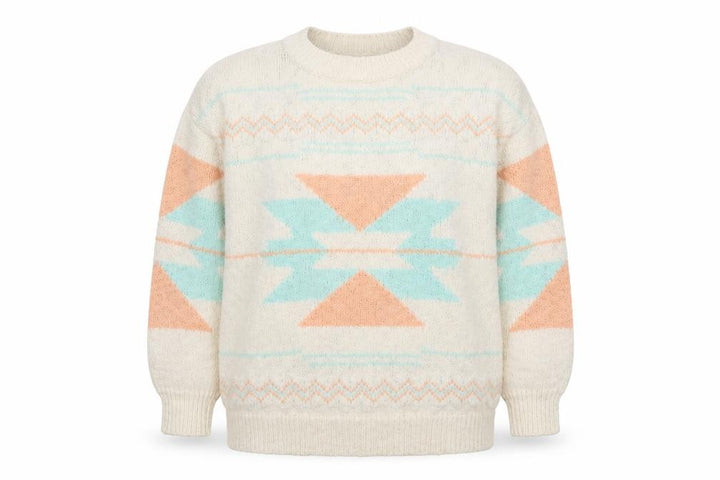 Mango Women Ivory Aztec Knit Wool Blend Pullover Jumper Size 12