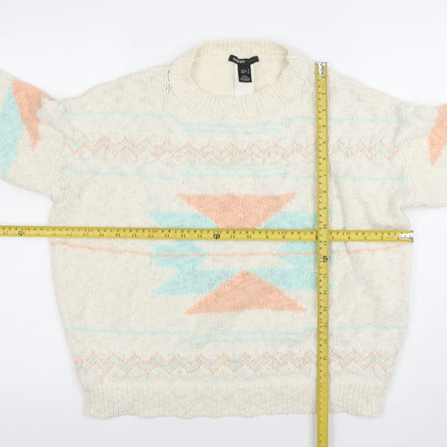 Mango Women Ivory Aztec Knit Wool Blend Pullover Jumper Size 12