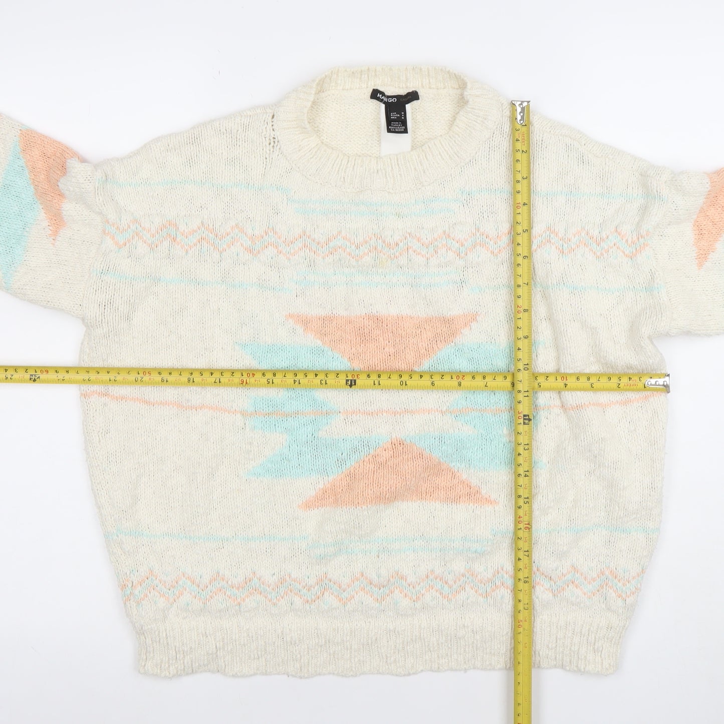 Mango Women Ivory Aztec Knit Wool Blend Pullover Jumper Size 12