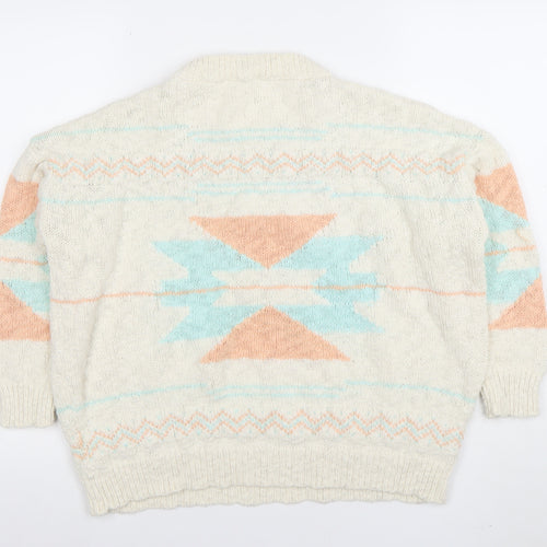 Mango Women Ivory Aztec Knit Wool Blend Pullover Jumper Size 12