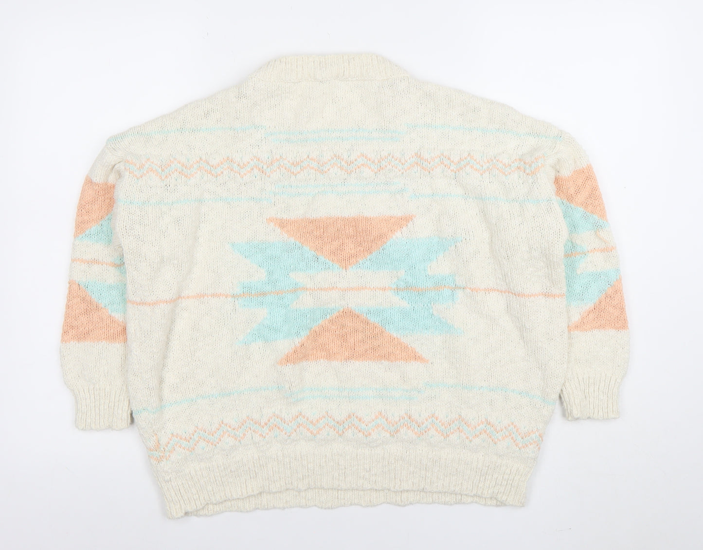 Mango Women Ivory Aztec Knit Wool Blend Pullover Jumper Size 12