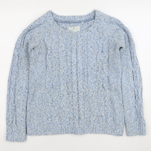 Fat Face Women's Blue Cable-Knit Wool Blend Jumper Size 10