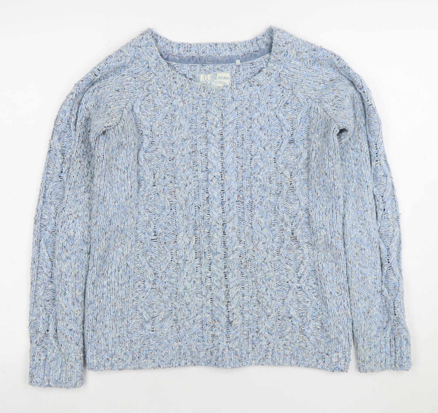 Fat Face Women's Blue Cable-Knit Wool Blend Jumper Size 10