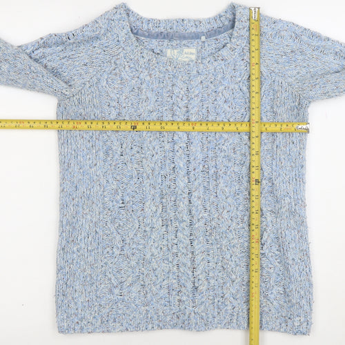Fat Face Women's Blue Cable-Knit Wool Blend Jumper Size 10