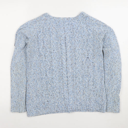 Fat Face Women's Blue Cable-Knit Wool Blend Jumper Size 10
