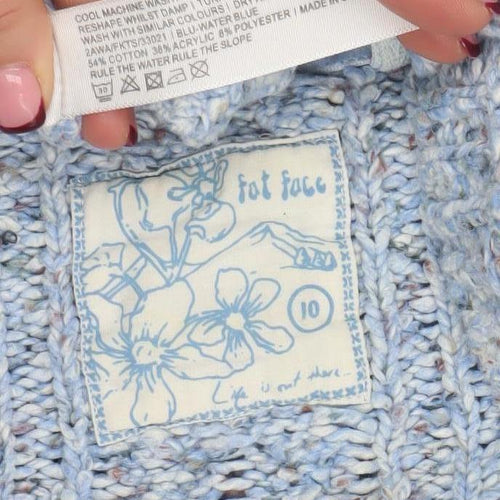 Fat Face Women's Blue Cable-Knit Wool Blend Jumper Size 10