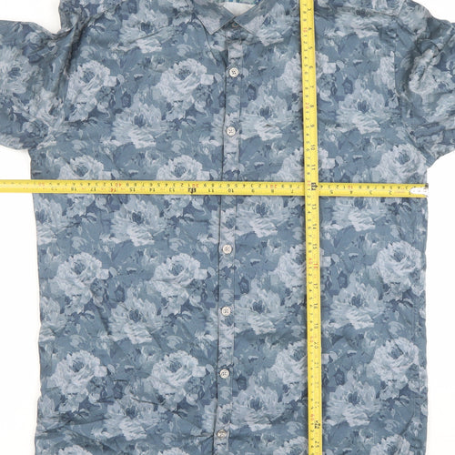 Van Heusen Men Blue Floral Slim Fit Long Sleeve Button-Up Shirt 15.75in 40cm