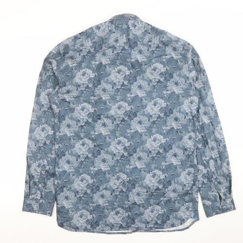 Van Heusen Men Blue Floral Slim Fit Long Sleeve Button-Up Shirt 15.75in 40cm