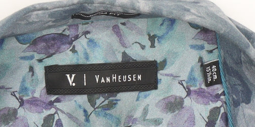 Van Heusen Men Blue Floral Slim Fit Long Sleeve Button-Up Shirt 15.75in 40cm