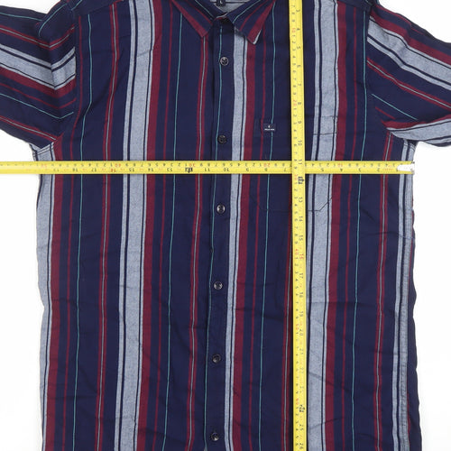 HELLO MAN Men's Blue Striped Long Sleeve Button-Up Cotton Shirt L