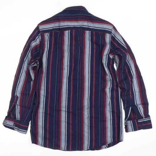 HELLO MAN Men's Blue Striped Long Sleeve Button-Up Cotton Shirt L