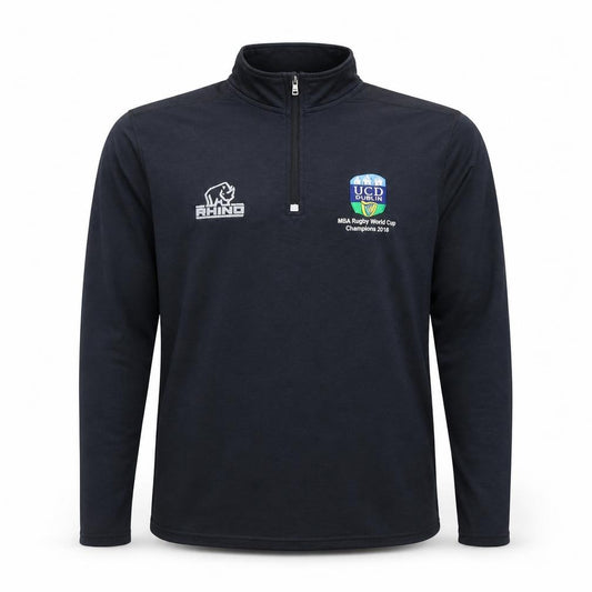 Rhino Men’s Black Rugby 1/4 Zip Pullover Top M UCD Dublin 2018