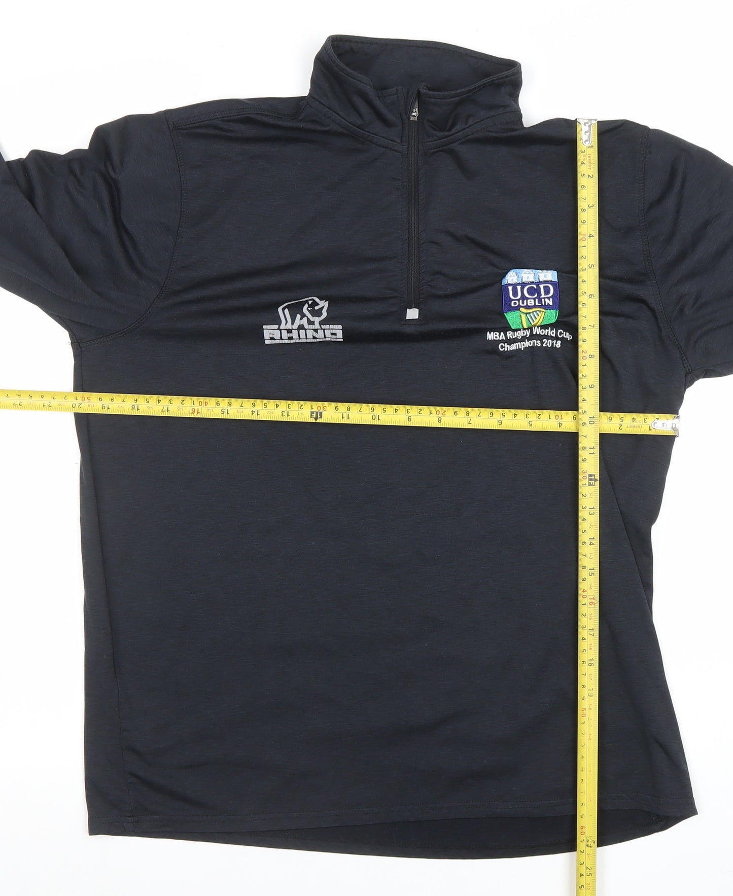 Rhino Men’s Black Rugby 1/4 Zip Pullover Top M UCD Dublin 2018