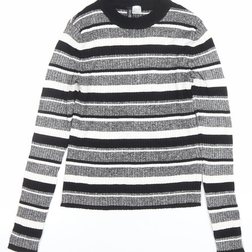 H&M Divided Women’s Black Striped Rib Knit Pullover Jumper Size S
