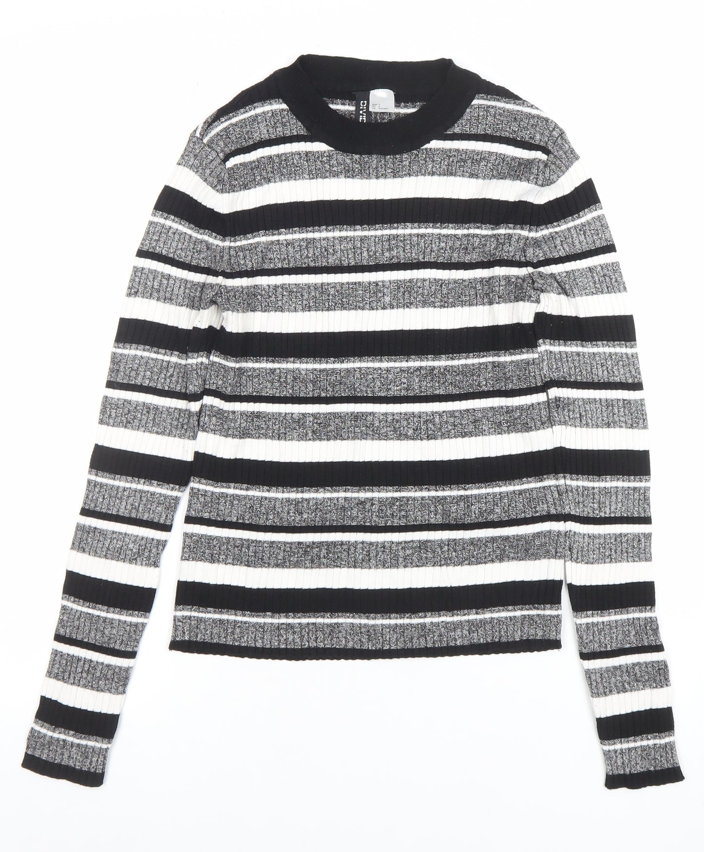 H&M Divided Women’s Black Striped Rib Knit Pullover Jumper Size S