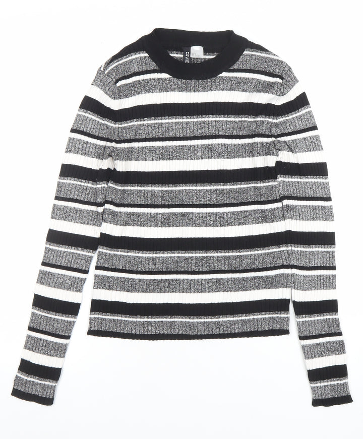 H&M Divided Women’s Black Striped Rib Knit Pullover Jumper Size S