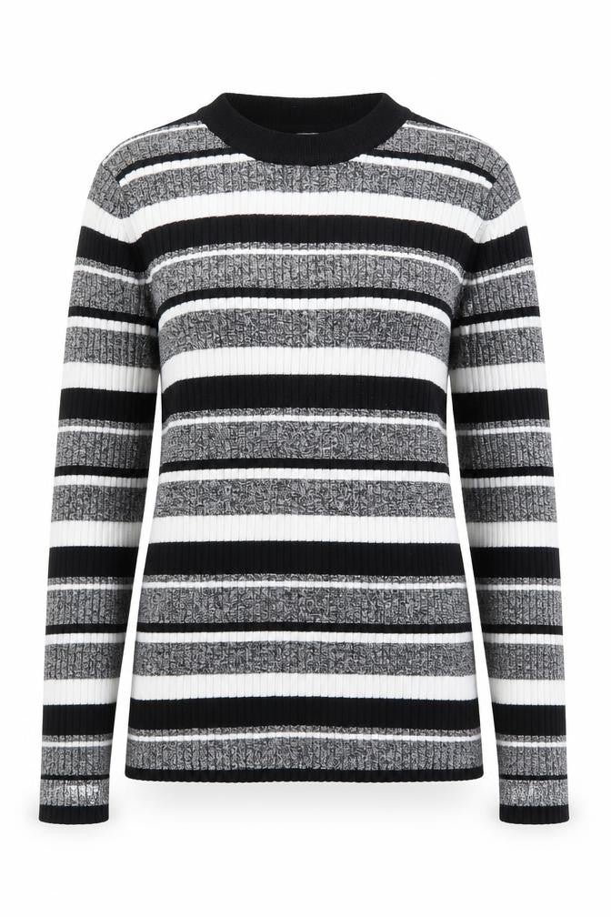 Front view of H&M Divided Women’s Black Striped Rib Knit jumper, size S