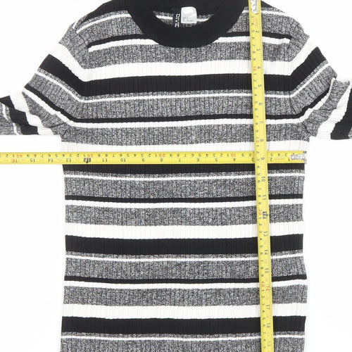 H&M Divided Women’s Black Striped Rib Knit Pullover Jumper Size S