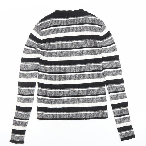 H&M Divided Women’s Black Striped Rib Knit Pullover Jumper Size S