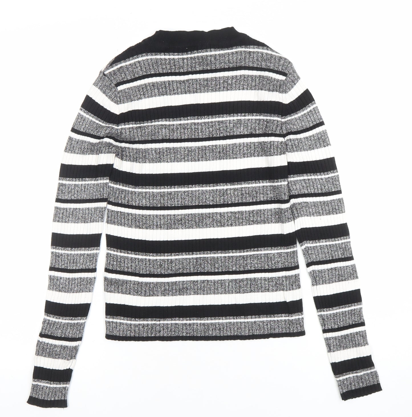 H&M Divided Women’s Black Striped Rib Knit Pullover Jumper Size S