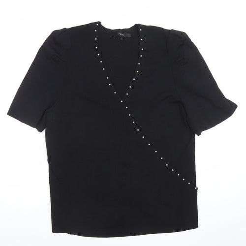 Next Women's Black Beaded Wrap V-Neck Blouse Size 20