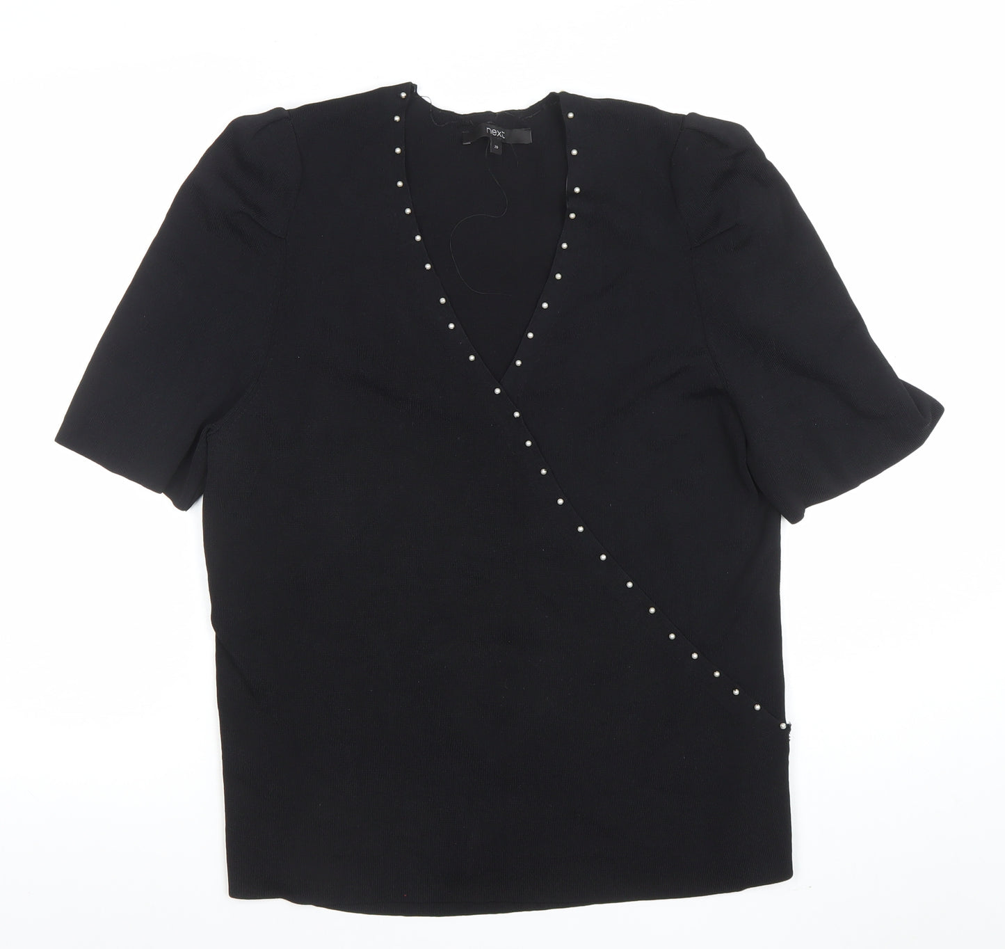Next Women's Black Beaded Wrap V-Neck Blouse Size 20