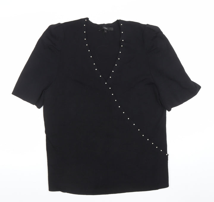 Next Women's Black Beaded Wrap V-Neck Blouse Size 20