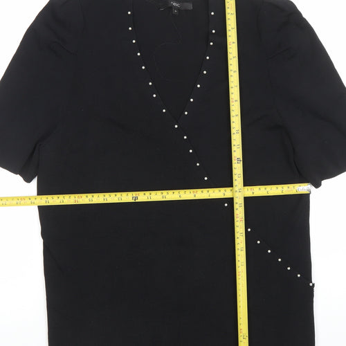 Next Women's Black Beaded Wrap V-Neck Blouse Size 20