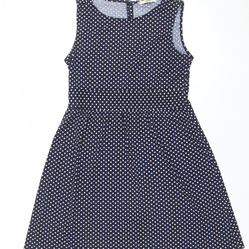 Oasis Womens Blue Polka Dot Sleeveless A-Line Dress L