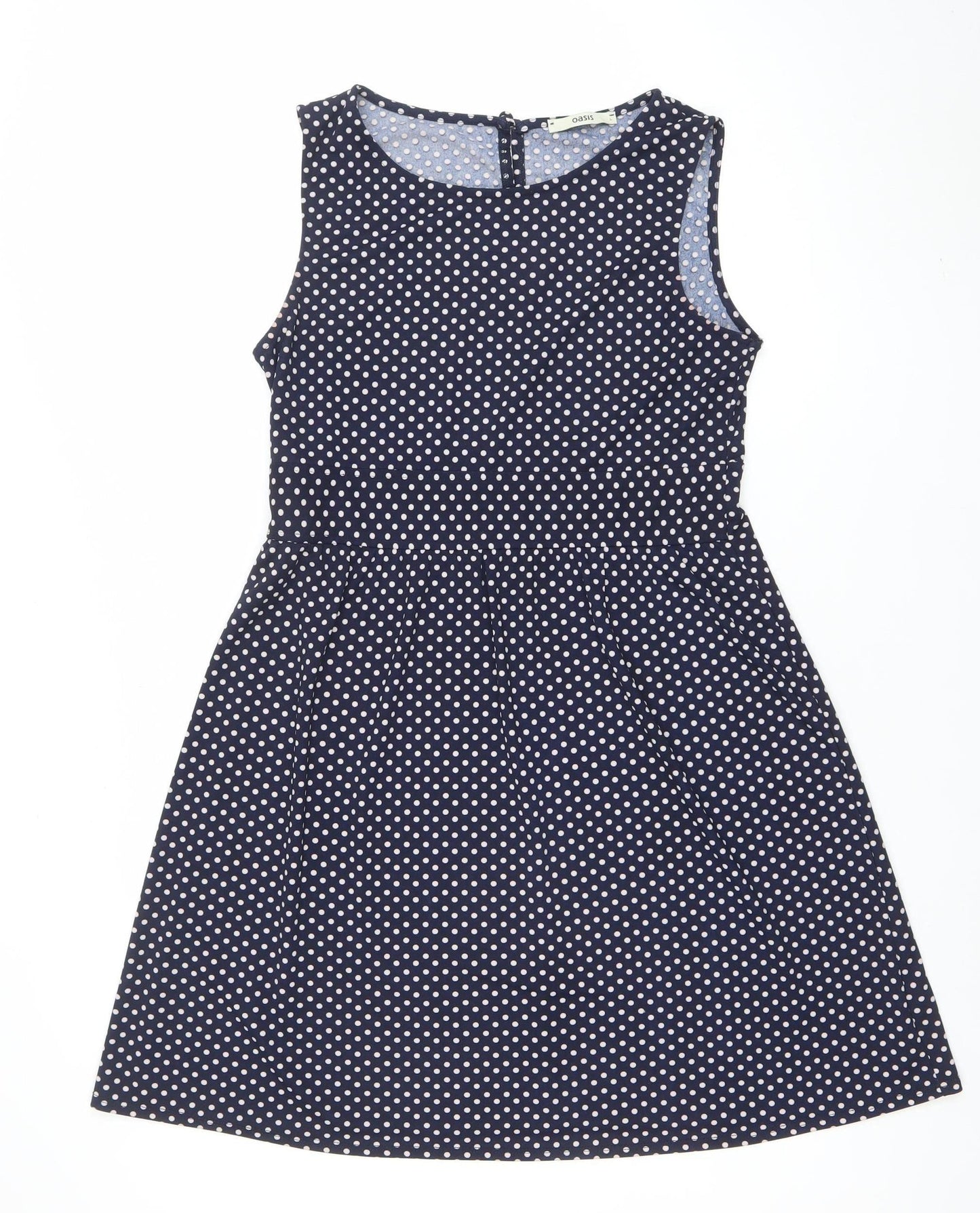 Oasis Womens Blue Polka Dot Sleeveless A-Line Dress L