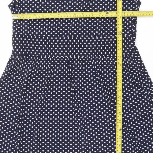 Oasis Womens Blue Polka Dot Sleeveless A-Line Dress L