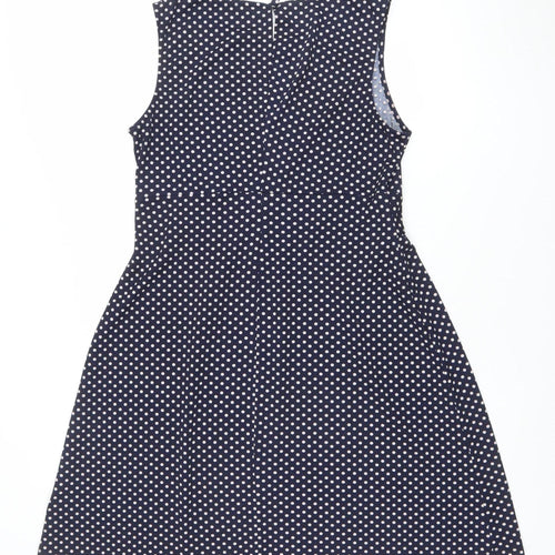 Oasis Womens Blue Polka Dot Sleeveless A-Line Dress L